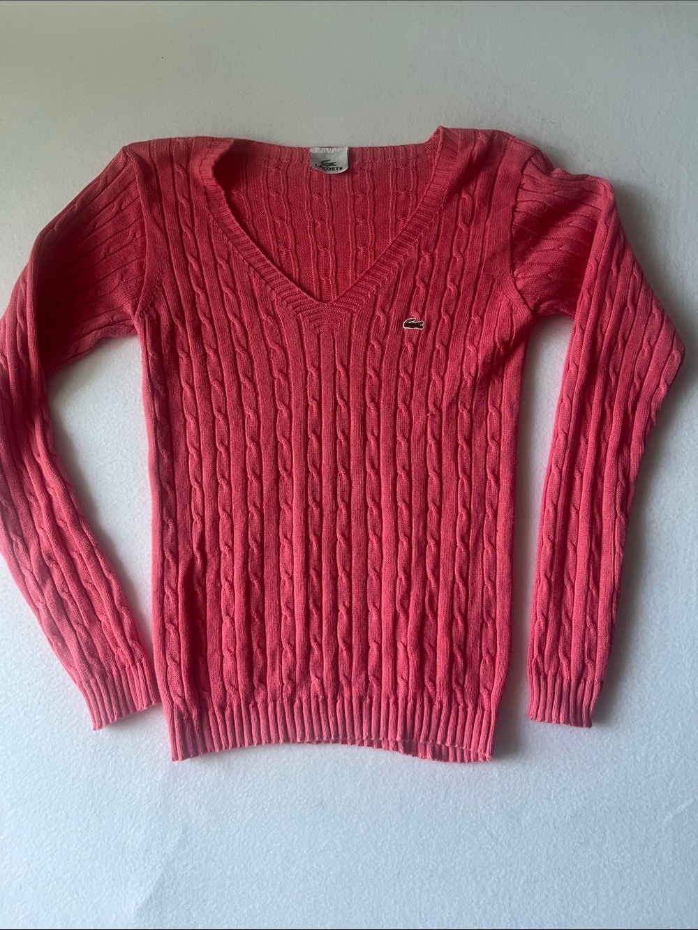 Lacoste Women’s Coral Cable-Knit V-Neck Sweater